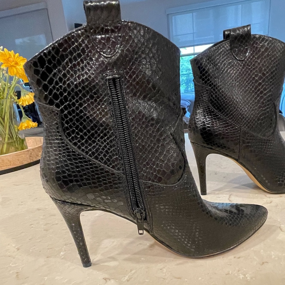 Black Snake Print Ankle Boots